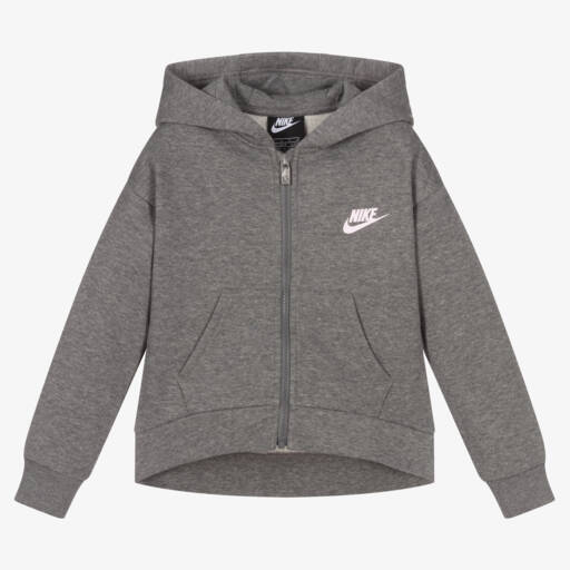 Nike-Girls Grey Zip-Up Hooded Top | Childrensalon Outlet