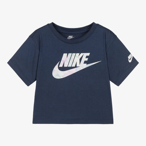 Nike-T-shirt bleu marine en coton fille | Childrensalon Outlet