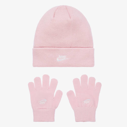 Nike-Girls Pink Knitted Hat Set | Childrensalon Outlet