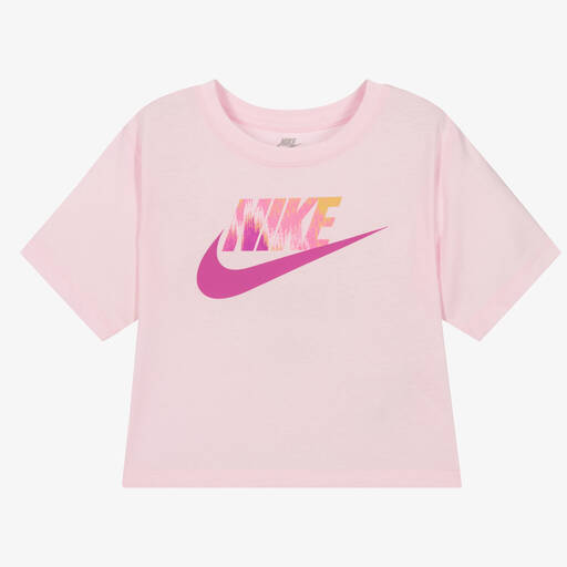 Nike-Girls Pink Logo Cotton T-Shirt  | Childrensalon Outlet