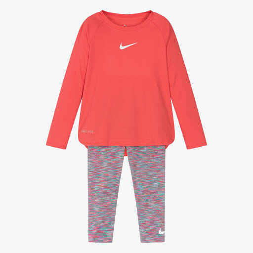 Nike-Girls Pink Sports Leggings Set | Childrensalon Outlet