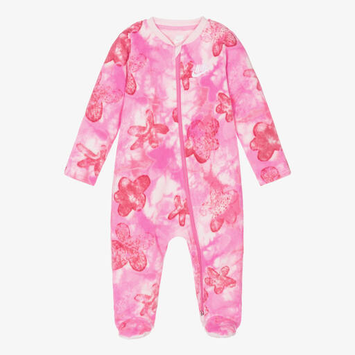 Nike-Girls Pink Tie-Dye Fleece Babygrow | Childrensalon Outlet