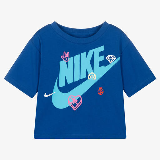 Nike-تيشيرت قطن جيرسي لون أزرق للبنات | Childrensalon Outlet