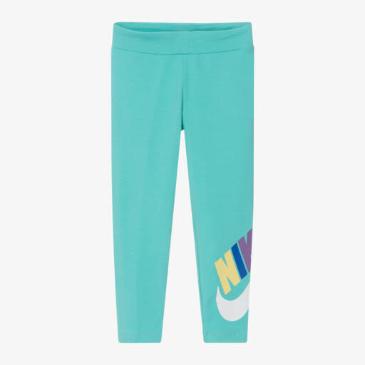 Nike-Girls Turquoise Cotton Logo Leggings | Childrensalon Outlet
