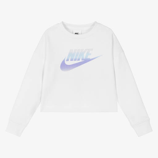 Nike-سويتشيرت قطن جيرسي لون أبيض للبنات | Childrensalon Outlet