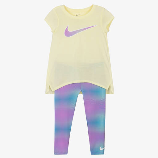 Nike-Girls Yellow & Lilac Purple Leggings Set | Childrensalon Outlet