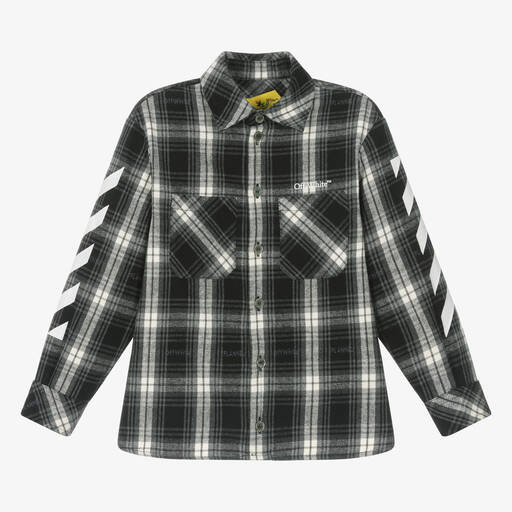 Off-White-Boys Black Check Flannel Shirt | Childrensalon Outlet