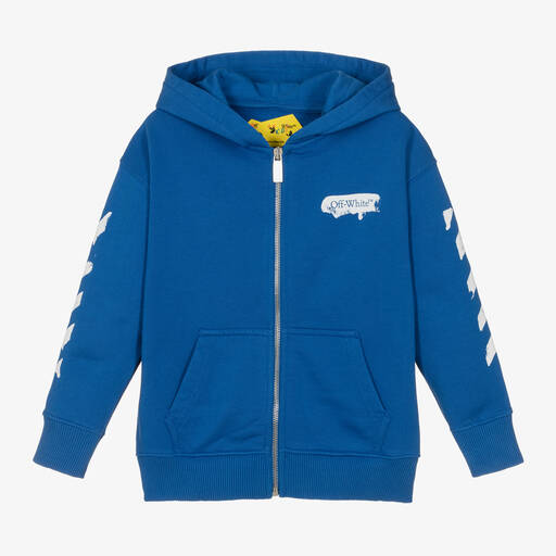 Off-White-Boys Blue Diagonals Cotton Zip-Up Hoodie | Childrensalon Outlet