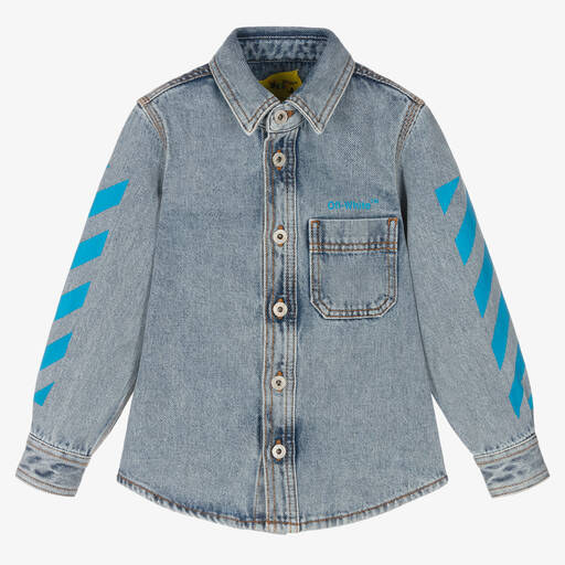 Off-White-Boys Blue Diagonals Denim Shirt | Childrensalon Outlet