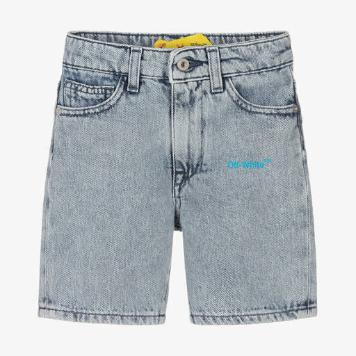 Off-White-Boys Blue Diagonals Denim Shorts | Childrensalon Outlet