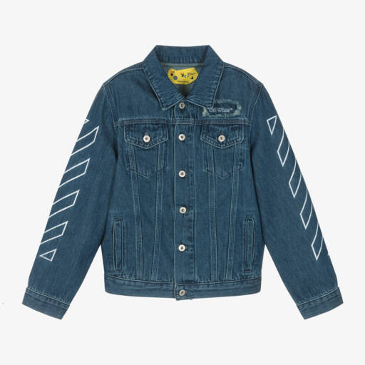 Off-White-Boys Denim Jacket with Logo Patches | Childrensalon Outlet