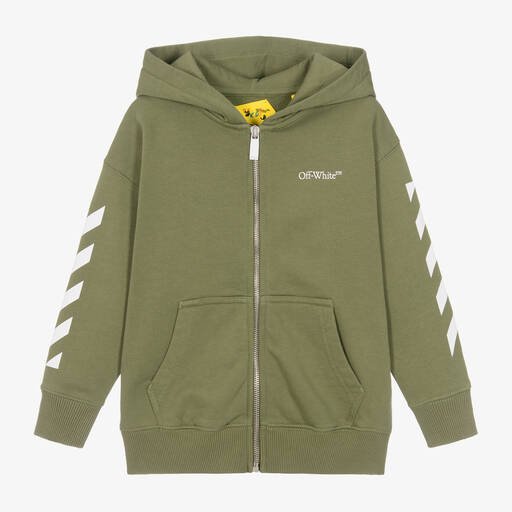 Off-White-Boys Green Arrows & Diagonals Zip-Up Hoodie | Childrensalon Outlet