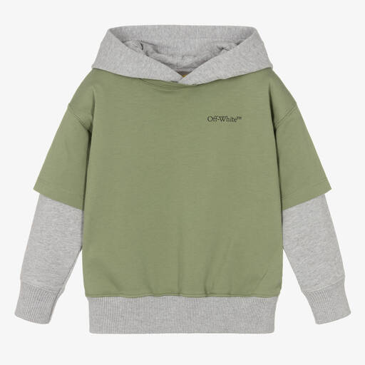 Off-White-Boys Green & Grey Scribble Logo Hoodie | Childrensalon Outlet