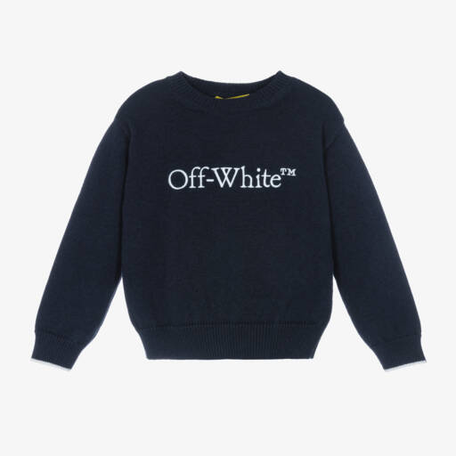 Off-White-بلوفر مزيج قطن وصوف لون كحلي للأولاد | Childrensalon Outlet