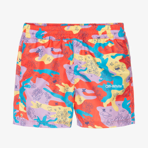 Off-White-Boys Red & Purple Abstract Logo Shorts | Childrensalon Outlet