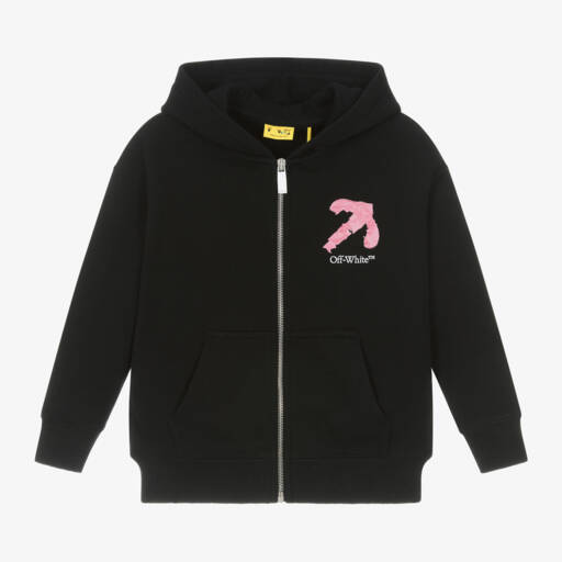 Off-White-هودي بسحاب قطن لون أسود للبنات | Childrensalon Outlet