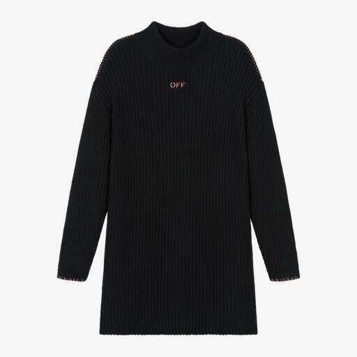 Off-White-Girls Black Wool & Cotton Knit Dress | Childrensalon Outlet