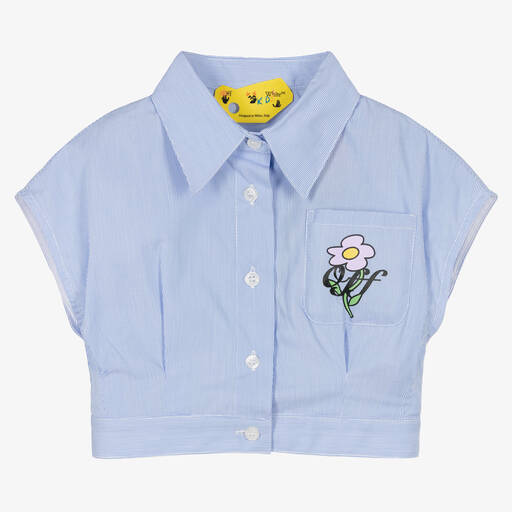 Off-White-Chemisier court bleu rayé à fleurs | Childrensalon Outlet