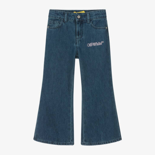 Off-White-Girls Denim Glitter Logo Trousers | Childrensalon Outlet