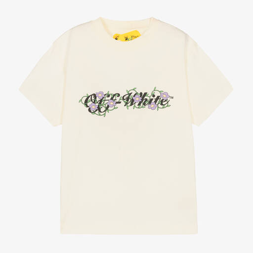 Off-White-Girls Ivory Cotton Arrow Logo T-Shirt | Childrensalon Outlet