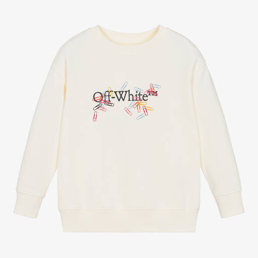 Off-White-Girls Ivory Cotton Sweatshirt | Childrensalon Outlet
