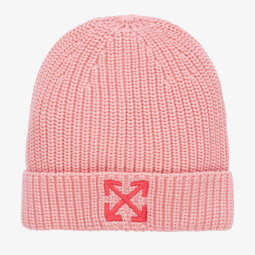 Off-White-Girls Pink Cotton-Knit Arrow Beanie Hat | Childrensalon Outlet