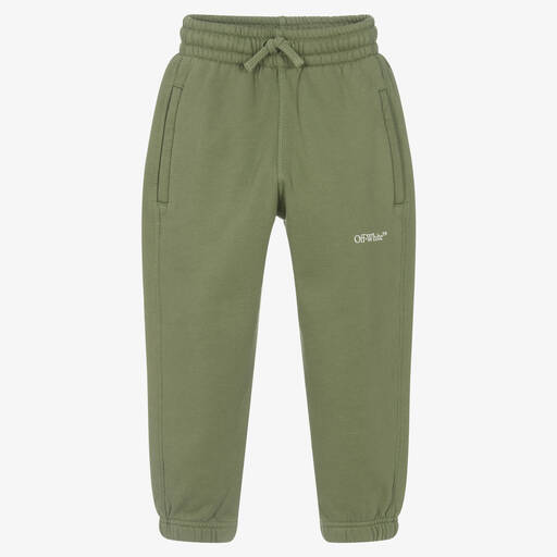 Off-White-Khaki Green Cotton Joggers | Childrensalon Outlet