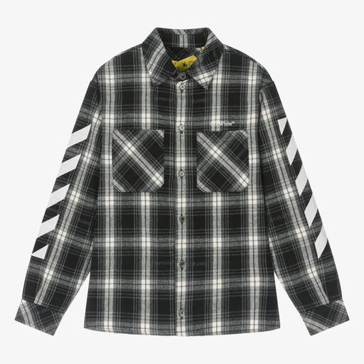 Off-White-Teen Boys Black Check Flannel Shirt | Childrensalon Outlet