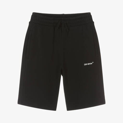 Off-White-Teen Boys Black Diagonals Logo Shorts | Childrensalon Outlet