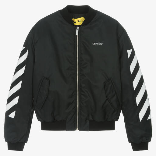 Off-White-Черная утепленная куртка-бомбер | Childrensalon Outlet