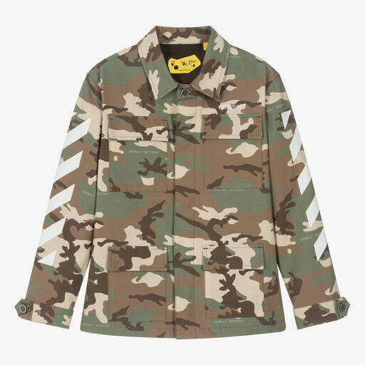 Off-White-Teen Boys Green & Brown Camouflage Jacket | Childrensalon Outlet