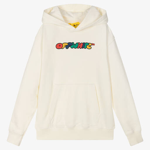 Off-White-Teen Boys Ivory Cotton Hoodie | Childrensalon Outlet