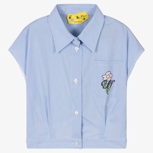 Off-White-Chemisier bleu rayé à fleurs ado | Childrensalon Outlet