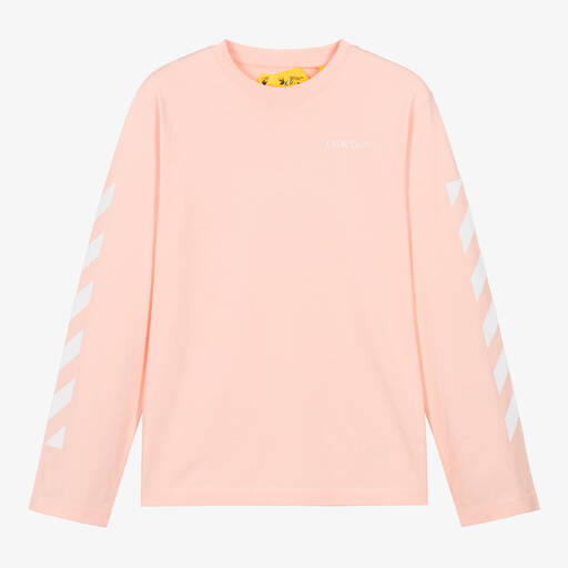 Off-White-توب قطن جيرسي عضوي لون زهري تينز بناتي | Childrensalon Outlet