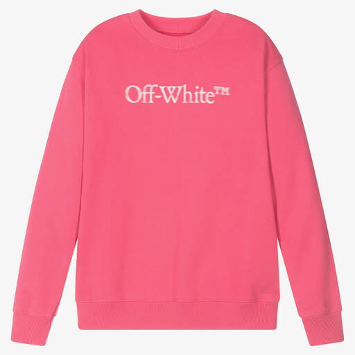 Off-White-سويتشيرت قطن جيرسي لون زهري تينز بناتي | Childrensalon Outlet