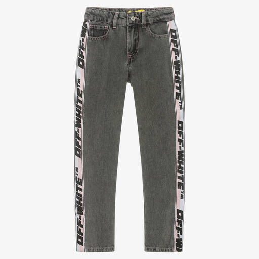 Off-White-جينز قطن دنيم لون أسود مغسول تينز بناتي | Childrensalon Outlet