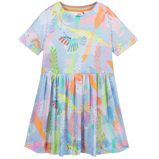 Oilily-Blue Butterfly Linen Dress | Childrensalon Outlet