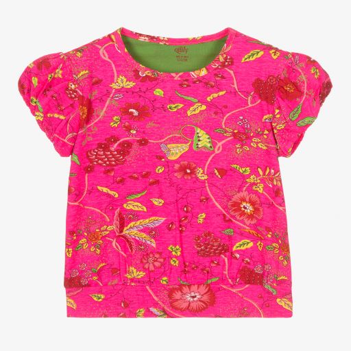 Oilily-T-shirt rose fluo à fleurs Fille | Childrensalon Outlet