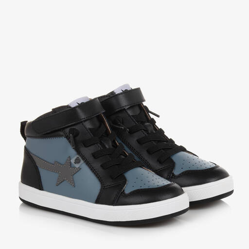 Old Soles-Blue & Black Leather High-Top Trainers | Childrensalon Outlet