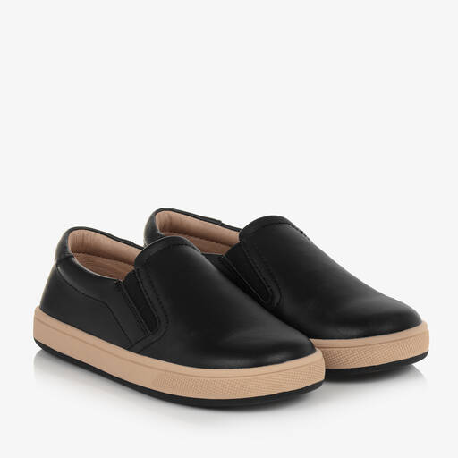 Old Soles-Boys Black Leather Slip-On Trainers | Childrensalon Outlet