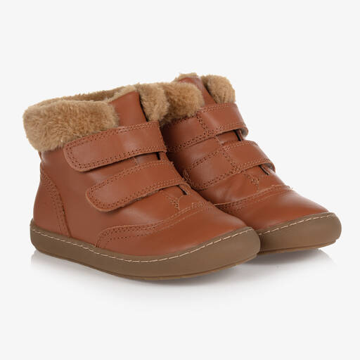 Old Soles-Brown Fur Trim Leather Boots | Childrensalon Outlet