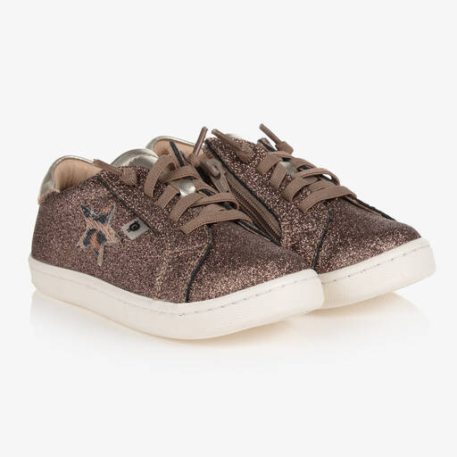 Old Soles-ترينرز جلد غليتر بأربطة لون ذهبي للبنات | Childrensalon Outlet