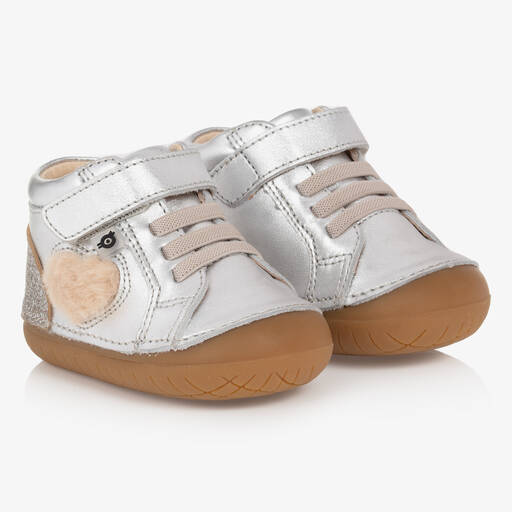Old Soles-Girls Silver Leather First Walker Shoes | Childrensalon Outlet