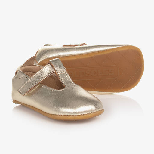 Old Soles-حذاء جلد لون ذهبي متاليك للمولودات | Childrensalon Outlet