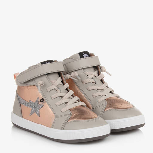 Old Soles-Pink & Grey Leather High-Top Trainers | Childrensalon Outlet