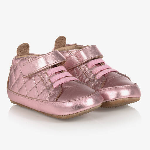 Old Soles-حذاء جلد لون زهري لمرحلة قبل المشي للمولودات | Childrensalon Outlet