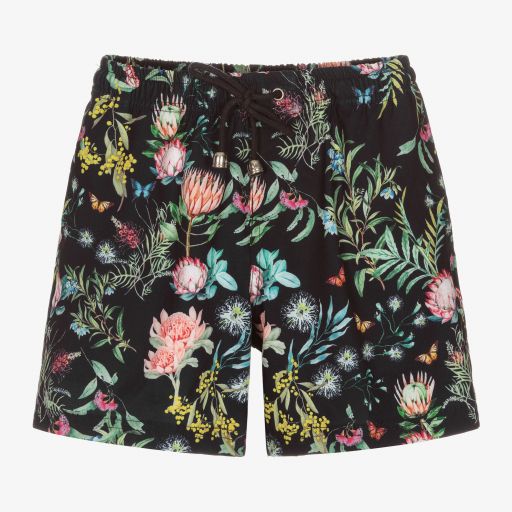 Olga Valentine-شورت سباحة لون أسود بطبعة ورود للأولاد | Childrensalon Outlet