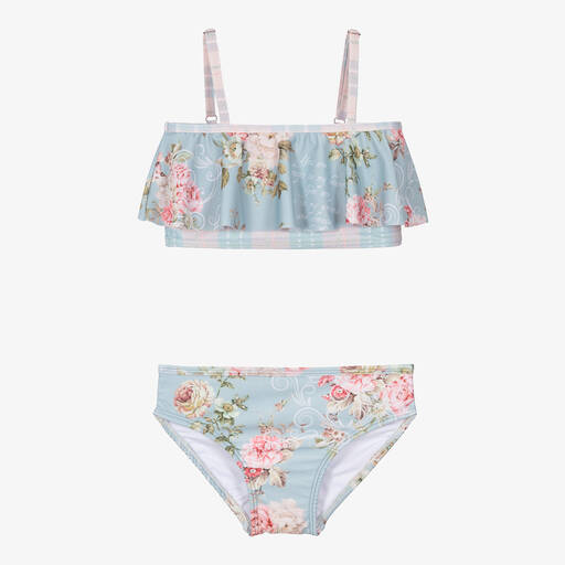 Olga Valentine-Girls Blue Floral Print Bikini (UPF50+) | Childrensalon Outlet