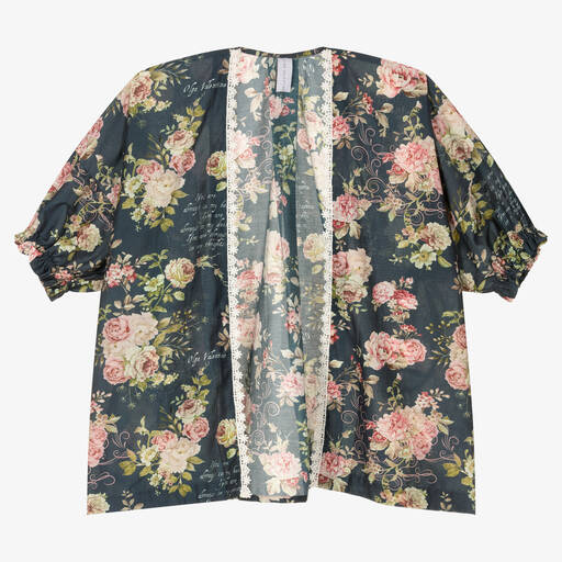 Olga Valentine-Girls Blue & Pink Silk Floral Kimono | Childrensalon Outlet