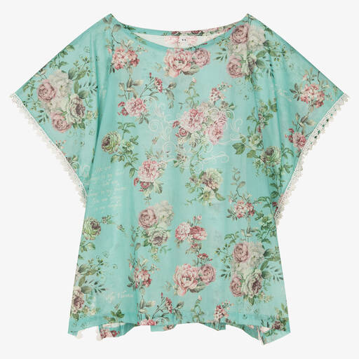 Olga Valentine-Caftan vert en coton à fleurs fille | Childrensalon Outlet